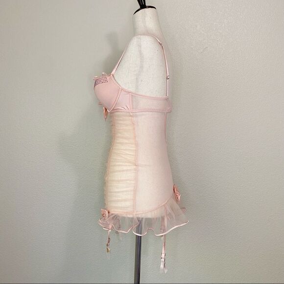 NWOT Victoria’s Secret 34B Pink Mesh Rhinestone Embellished Lingerie - Picture 5 of 12